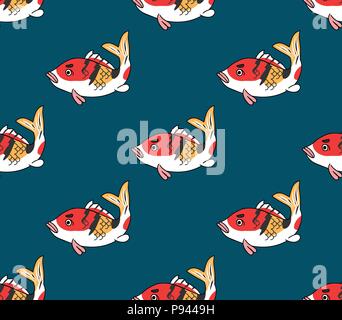Colorful Carp on Indigo Blue Background. Vector Illustration. Stock Vector