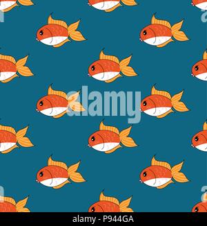 Cute Goldfish on Indigo Blue Background. Vector Illustration. Stock Vector