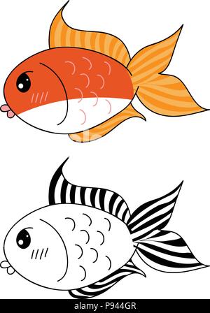 Cute Goldfish. Vector Illustration. isolated on White Background. Stock Vector
