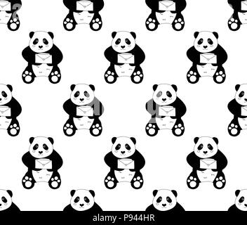 Cute Panda with Letter on White Background. Vector Illustration. Stock Vector