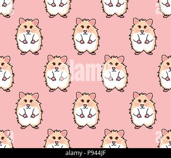 Cute Red Eyes Hamster on Pink Background. Vector Illustration. Stock Vector