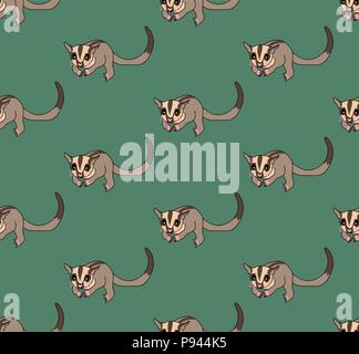 Cute Sugar Glider on Green Background. Vector Illustration. Stock Vector