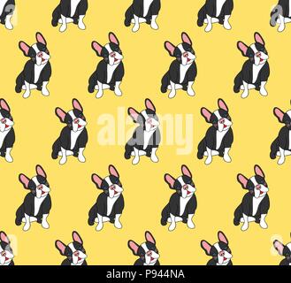Cute French Bulldog on Yellow Background. Vector Illustration. Stock Vector