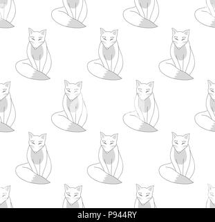 Kitsune Fox on White Background. Vector Illustration. Stock Vector