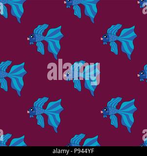 Siamese Fighting Fish on Purple Background. Vector Illustration. Stock Vector