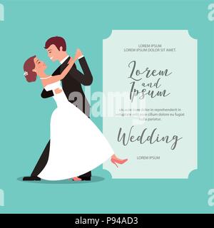 bride and groom their first dance wedding card vector illustration Stock Vector