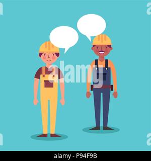 labor day card workers mans speaking happy faces vector illustration Stock Vector