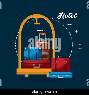 hotel luggage trolley pile suitcases travel vector illustration Stock Vector