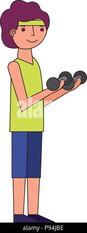 young man lifting dumbbells fitness vector illustration Stock Vector