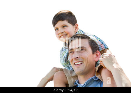 Father and Son Playing Piggyback Isolated on a White Background. Stock Photo