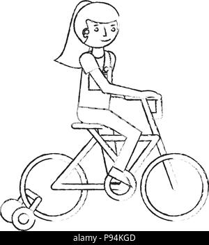 little girl in bicycle with auxiliary rims vector illustration design Stock Vector