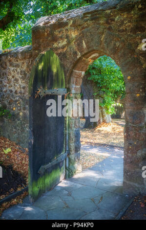 A gate in the wall of the castle at St Fagans Museum of Welsh Life, Cardiff, South Wales Stock Photo