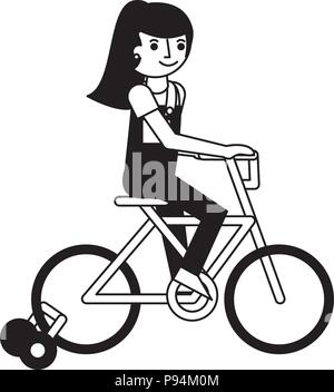 little girl in bicycle with auxiliary rims vector illustration design Stock Vector