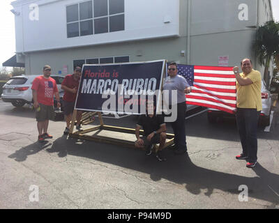 A group in Miami that supports Republican presidential candidate Marco Rubio built this signal to promote their candidate March 14, 2016, ahead of Tuesday's primary. Stock Photo