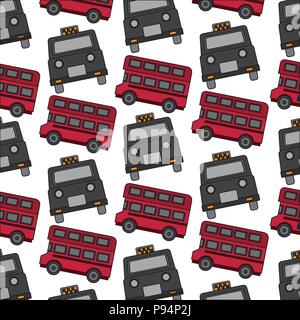 english taxi and double decker bus pattern Stock Vector