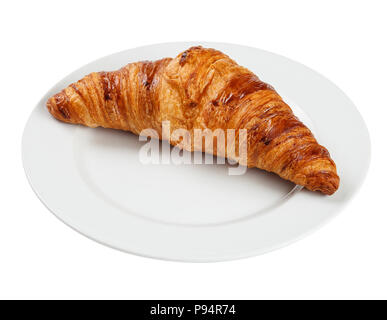 Croissant on plate isolated on white background. Include clipping path Stock Photo