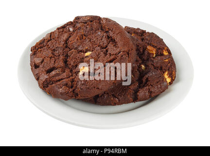 Chocolate shortbread biscuits. Isolated on white background. Include clipping path. Stock Photo