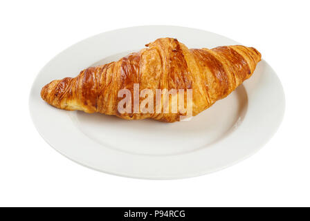 Croissant on plate isolated on white background. Include clipping path Stock Photo