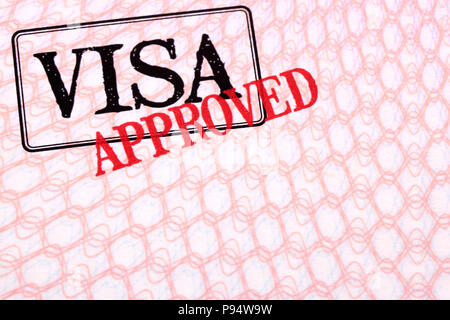 Approved visa document stamp passport page, copy space Stock Photo