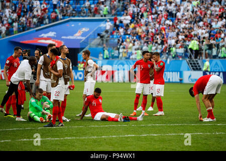 St Petersburg, Russia, 14 July 2018. England look dejected after the 2018 FIFA World Cup Third Place Play-Off match between Belgium and England at Saint Petersburg Stadium on July 14th 2018 in Saint Petersburg, Russia. (Photo by Daniel Chesterton/phcimages.com) Credit: PHC Images/Alamy Live News Stock Photo