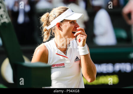 London, UK, 14th July 2018: For the 1st time Angelique Kerber of Germany wins the ladies singles competition at day 12 at the Wimbledon Tennis Championships 2018 at the All England Lawn Tennis and Croquet Club in London. Credit: Frank Molter/Alamy Live news Stock Photo
