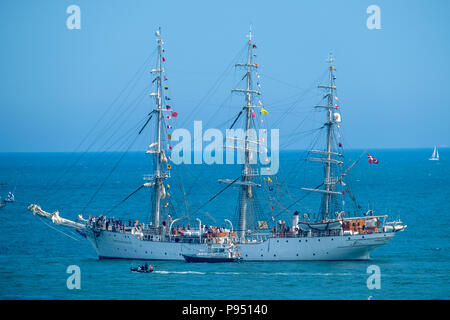 Sunderland, UK. 14th July 2018. The Christian Radich leaving the Port of Sunderland as part of the Tall Ships Race 2018 Credit: Tim Withnall/Alamy Live News Stock Photo