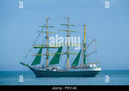 Sunderland, UK. 14th July 2018. The Alexander von Humboldt leaving the Port of Sunderland as part of the Tall Ships Race 2018  Credit: Tim Withnall/Alamy Live News Stock Photo