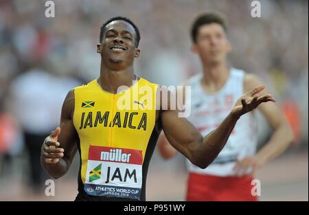 Ronald Levy (JAM) in the mens 110m hurdles. Athletics World Cup. London Olympic Stadium. Stratford. London. OK. 14/07/2018. Stock Photo