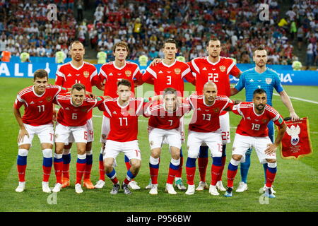 Sochi, Russia. 7th July, 2018. Russia team group line-up (RUS) Football/Soccer : FIFA World Cup Russia 2018 match between Russia 2-2 Croatia at the Fisht Olympic Stadium in Sochi, Russia . Credit: Mutsu KAWAMORI/AFLO/Alamy Live News Stock Photo