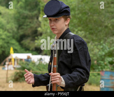 Duncans Mills, California, USA. 14 July 2018.  Union soldier at reenactement of the US Civil War, Civil War days. This event in Northern CA is one of the largest on the West Coast and happens every year Credit: AlessandraRC/Alamy Live News Stock Photo