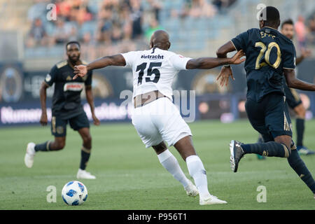 Chester, Pennsylvania, USA. 14th July, 2018. Eintracht's JETRO WILLEMS, (15) in action against Philadelphia Union midfielder MARCUS EPPS(20) during the match against the Union at Talen Energy Stadium in Chester PA Credit: Ricky Fitchett/ZUMA Wire/Alamy Live News Stock Photo