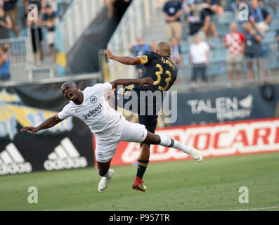 Chester, Pennsylvania, USA. 14th July, 2018. Eintracht's JETRO WILLEMS, (15) in action against Philadelphia Union defender FABIO(33) during the match against the Union at Talen Energy Stadium in Chester PA Credit: Ricky Fitchett/ZUMA Wire/Alamy Live News Stock Photo