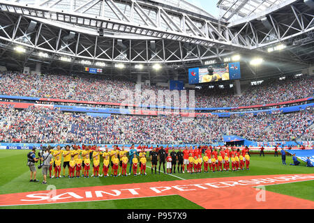 St. Petersburg, Russland. 14th July, 2018. The fringe motif-both teams take the lineup after the march, the overview. Belgium (BEL) - ENGLAND (ENG) 2-0, match 63, match for 3rd place, on 07/14/2018 in Saint Petersburg, Arena Saint Petersburg, Football World Cup 2018 in Russia from 14.06. - 15.07.2018. | usage worldwide Credit: dpa/Alamy Live News Stock Photo