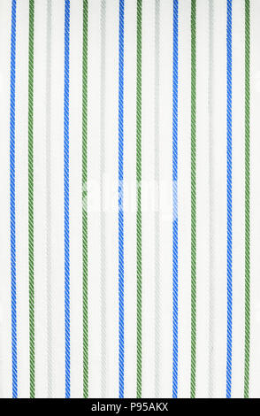 White fabric texture with blue and green stripes pattern. Closeup Stock Photo