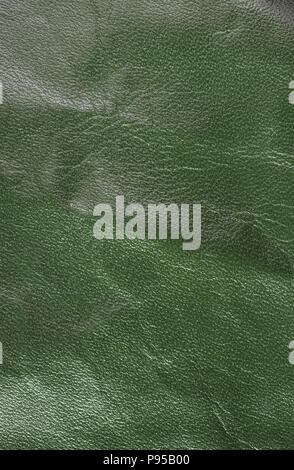 Green leather texture.  Vertical, close up Stock Photo