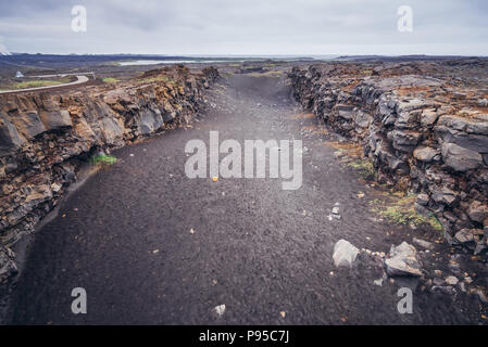 View from bridge between Europe and North America in Reykjanes UNESCO Global Geopark area in Reykjanesskagi - Southern Peninsula, Iceland Stock Photo