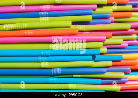 drinking straws closeup, colorful plastic straw macro Stock Photo