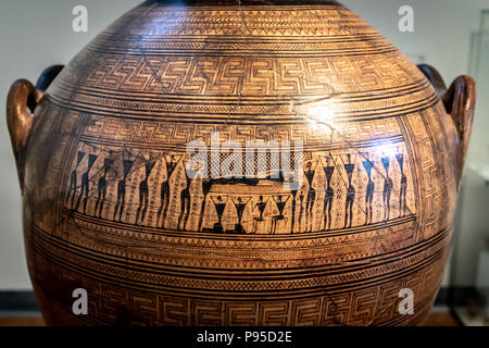 Monumental Attic Grave-amphora, found Kerameikos Cemetery, Painter Dipylon, Depicts a funeral procession, Late Geometric Period, 760-750 BC. Stock Photo