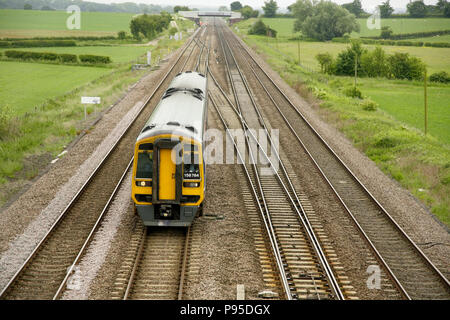 Northern Rail class 158 diesel multiple unit train at Colton Junction, south of York, UK. Stock Photo