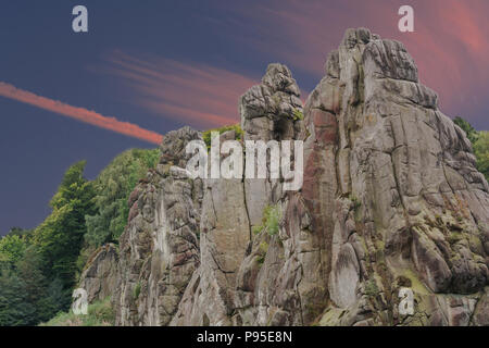 The Externsteine, striking sandstone rock formation in the Teutoburg Forest, Germany, North Rhine Westphalia Stock Photo