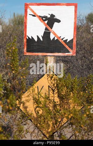 sign post, no shooting, near Tres Virgenes Stock Photo