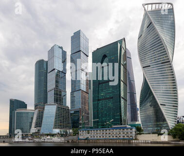 MOSKOW, RUSSIA - JULY 29, 2017: Moscow-City International Business Center against the background of the cloudy sky Stock Photo