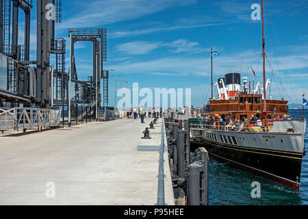 Paddle steamer Waverley moored at the new pier at Brodick Isle of Arran North Ayrshire Scotland UK Stock Photo