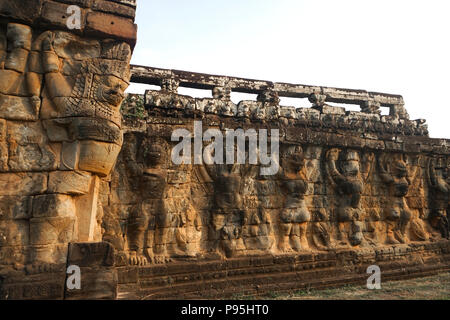 Terrace of the Elephants in the Angkor Thom complex. A part of the walled city of Angkor Thom, a ruined temple complex in Cambodia. Stock Photo