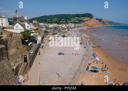 View of Sidmouth beach looking east towards Salcombe Hill, East Devon, UK Stock Photo