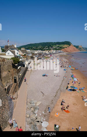 View of Sidmouth beach looking east towards Salcombe Hill, East Devon, UK Stock Photo