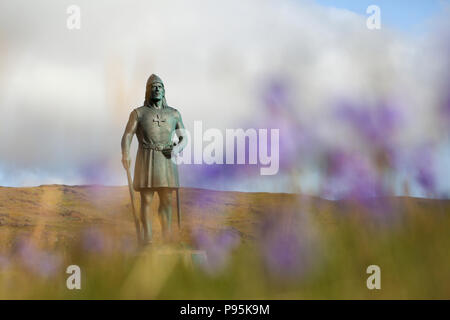 Greenland, Erik's Fjord, Brattahlid, creative photograph of Leif Erikson statue. Stock Photo