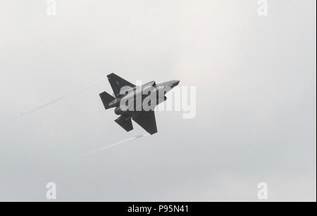 A U.S. Air Force F-35A Lightning ll performs a maneuver at the 2018 Royal International Air Tattoo, RAF Fairford, United Kingdom, July 13, 2018. This year’s RIAT celebrated the 100th anniversary of the Royal Air Force and highlighted the United States’ ever-strong alliance with the U.K. (U.S. Air Force photo by Senior Airman Chase Sousa)