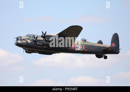 RAF Avro Lancaster Bomber Fairford RIAT Sunday 15th July 2018 Military Aeroplane Royal International Air Tattoo RAF100 PA474 Stock Photo