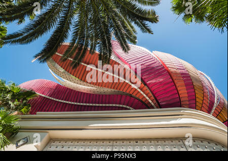 Las Vegas, Nevada, United States - May 27, 2013: Close-up of the neon sign above the main entrance to the landmark Flamingo Hotel and Casino. Stock Photo